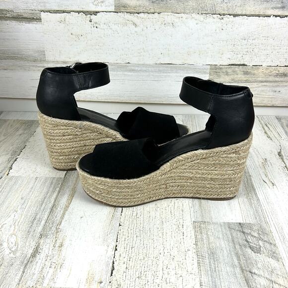 Marc Fisher Women’s 9 Black Leather Suede Buckle Platform Espadrille Sandals NEW - Picture 7 of 10